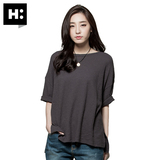 H:CONNECT韩版时尚女式纯色中袖T恤宽松短袖打底衫2016夏季新款