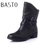 BASTO/百思图冬季专柜同款圆头方跟小牛皮女靴中靴TP761DZ5