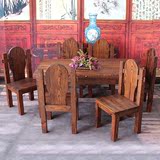 餐桌茶桌六人位靠背椅实木复古拉丝酒吧咖啡厅农家乐桌椅户外室内