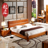 龙森家具 现代新中式实木床胡桃木床1.51.8米双人气压箱体婚床