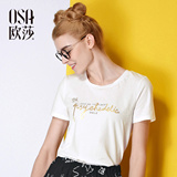 OSA欧莎2016夏季新款T恤 宽松立体装饰字母印花T恤