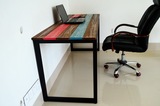 美式乡村复古彩色条纹铁艺实木书桌 办公桌 咖啡桌子电脑桌写字台