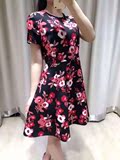 正品代购 Kate Spade 16夏装新款玫瑰印花短袖修身收腰连衣裙