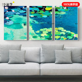 绿意荷花绿色抽象现代简约挂画新中式手绘油画客厅沙发玄关装饰画