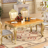 欧式餐桌大理石长方桌香槟金实木餐桌手工雕花餐桌椅组合