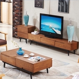 北欧电视柜茶几组合套装电视机柜子客厅实木长方形茶几简易家具