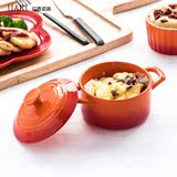 Ijarl亿嘉创意时尚陶瓷双耳带盖小汤碗日式韩式碗具烘焙餐具热火