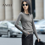 Amii极简单春秋女装2016新款修身薄款针织上衣女秋季长袖套头毛衣