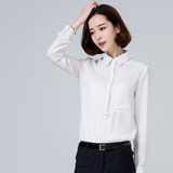 2016新款女装雪纺职业衬衫韩版方领长袖打底衫OL气质衬衣大码工装