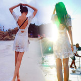 海滩裙沙滩裙短款泰国海边度假性感露背显瘦鱼尾短裙蕾丝连衣裙夏