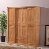 橡木移门柜子全实木家具4门柜子衣柜储物柜现代中式橡胶木组合柜