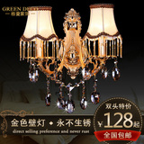 欧式双头蜡烛金色水晶壁灯床头灯客厅卧室壁灯过道走廊灯具GB012