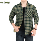 Afs/Jeep长袖衬衫加绒加厚秋冬季休闲格子保暖衬衣吉普正品男装