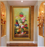 纯手工餐厅竖幅挂画别墅过道装饰画酒店壁画手绘欧式古典花卉油画