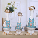 地中海田园家居装饰品客厅电视柜摆设工艺品陶瓷鸭子摆件结婚礼物