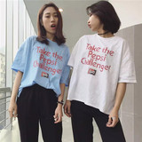 韩国宽松字母印花学生闺蜜姐妹装短袖t恤女夏季女装套头半袖上衣