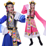 风格汇美少数民族服装藏族舞蹈演出服女新款蓝色藏族舞演出服定制