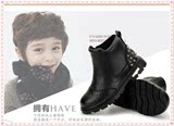秋冬季韩版男童鞋棉鞋儿童马丁靴中筒靴短靴真皮铆钉靴
