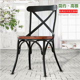 欧式铁艺实木餐桌椅美式交叉椅背靠椅复古做旧酒吧咖啡的铁艺餐椅