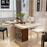 现代简约方形餐桌可伸缩餐桌椅组合可调节钢化玻璃餐台储物柜饭桌