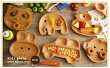 现货 日本代购Petits纯天然手工木制儿童餐盘 兔子大象鸭子汽车