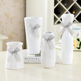 简约白色陶瓷花瓶 花瓶花器简约日式创意摆件现代陶瓷摆件 送丝带