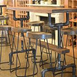 北欧美式实木桌铁艺吧桌复古酒吧台吧台桌水管咖啡餐桌椅酒吧餐桌