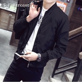 S.F Marceau 男式士春季韩版修身夹克纯黑色外套棒球服大码休闲服