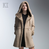 2015尼克服女装羊皮毛一体中长款大衣冬季真皮连帽羊剪绒皮草外套