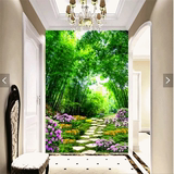 玄关壁画客厅过道背景墙纸无缝整张背胶壁纸花园竹林风景3D立体