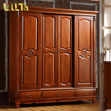 Lilita4门组装新款欧式推拉滑移门美式家具实木复古做旧卧室成套