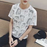 2016原创夏季新款韩版修身男士短袖T恤潮日系卡通人物印花体恤衫