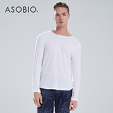 ASOBIO 2015春季新款男装 简约白色圆领长袖T恤男上衣
