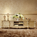 欧式实木电视柜 新古典法式雕花金色落地柜子 客厅组合家具 2.2米