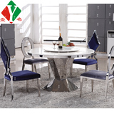 不锈钢餐桌吃饭桌子圆形 大理石钢化玻璃现代简约时尚餐桌椅组合