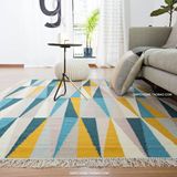 印度进口 手工羊毛地毯北欧宜家清新几何菱形图案客厅卧室床边毯