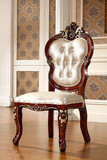 欧式真皮餐椅 实木椅子新古典酒店美式皮椅子软包红棕色餐椅包邮