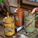 芮诗凯诗美式乡村复古彩绘陶瓷收纳罐欧式田园储物罐创意家居摆件