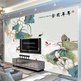 中式荷花无纺布墙纸 3D立体客厅电视背景墙整张壁纸大型无缝壁画