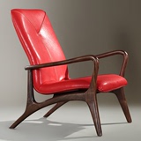 设计师Home 北欧原创实木休闲单椅 北美黑胡桃木真皮沙发椅混搭