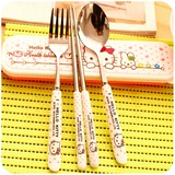 可爱卡通儿童不锈钢旅行餐具套装筷子勺子叉子创意便携式三件套