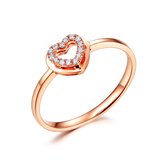 18K玫瑰金钻石彩金戒指碎钻群镶心形钻石女戒结婚戒指求婚礼物