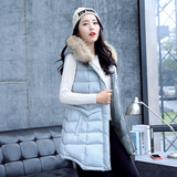 2015秋冬装新款韩版女装中长款马甲外套棉衣修身显瘦休闲连帽