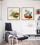 墙画荷花客厅独立油画布喷绘植物花卉单幅简约现代有框现代装饰画