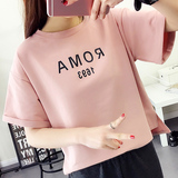 韩版宽松短袖T恤女五分袖短款体恤衫上衣女装春装2016新款潮夏季