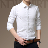秋季男士衬衫男长袖修身型纯棉麻商务韩版青年纯色薄款白衬衣男装