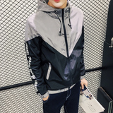2016秋季新款学院风男士字母织带连帽外套大码韩版修身潮流夹克衫