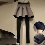 韩国东大门2016秋冬季女装新款加绒加厚百褶假两件外穿打底裤裙