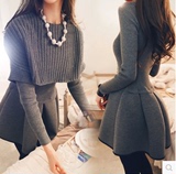 秋冬新韩版针织连衣裙长袖短裙两件套装修身打底裙毛衣太空棉套裙