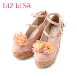 Liz Lisa2016春季新款花边扎花蕾丝9601休闲高跟坡跟浅口低帮女鞋